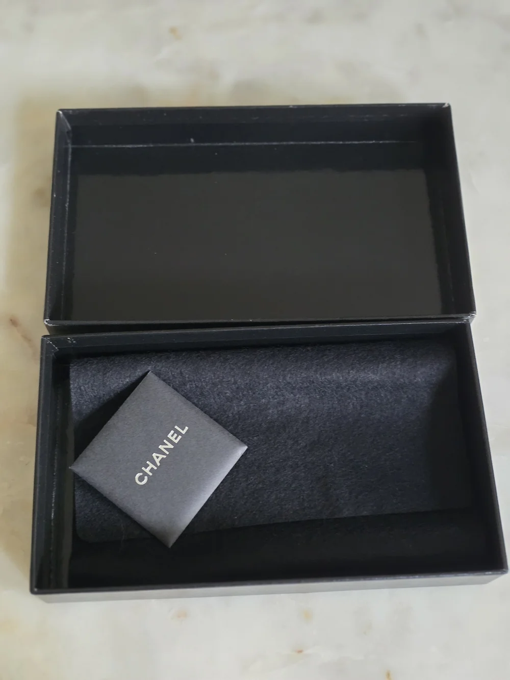 Authentic Chanel Long Wallet Gift Box W/ Dustcover & Care Cards